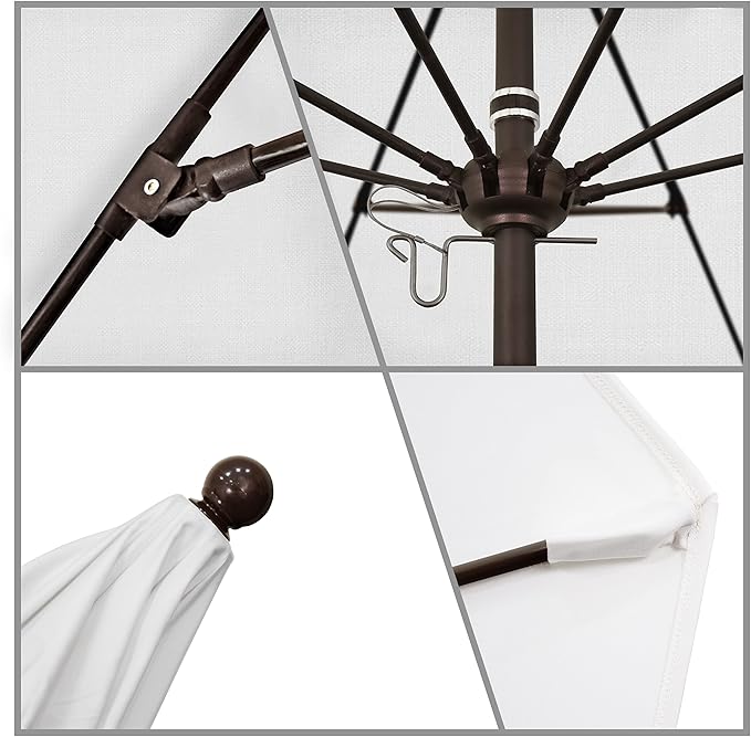 California Umbrella 9' Round Aluminum/Fiberglass Umbrella, Push Open, Bronze Pole, Sunbrella Natural Fabric