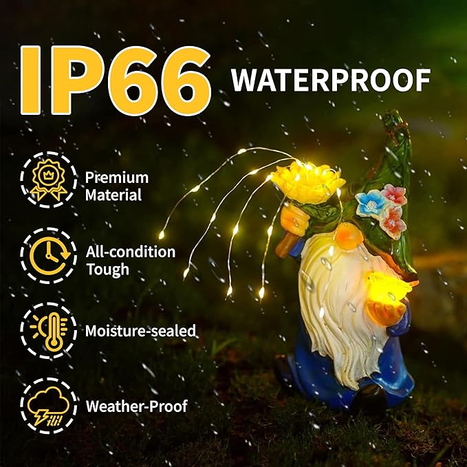 Outdoor Garden Gnomes Statue: 9.5‘’ Solar Garden Decor with LED Light Patio Yard Lawn Funny Decoration Housewarming Birthday Gifts for Women