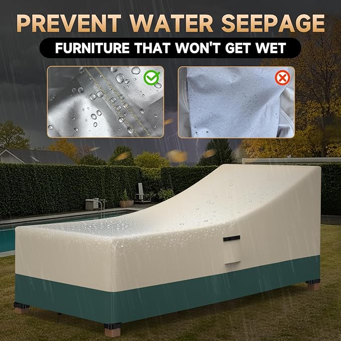 Patio Chaise Lounge Covers Waterproof , 420D Heavy Duty Chaise Lounge Covers 2 Pack with Handle & Air Vents, All-Weather Fit 68L x 30W x 30H inch Outdoor Poolside / Patio Lounge Chairs