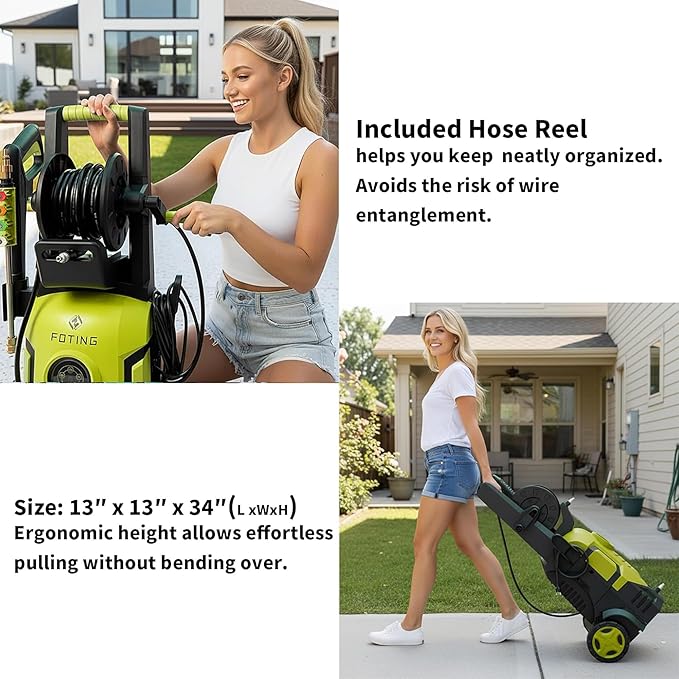 2026Upgraded Pressure Washer 5000PSI with Adj-8-Level Touch Screen, 34" Tall Power Washer, 4 Quick Connect Nozzles, Inlet Hose&Filter&500mlFoam Cannon for Cars/Fences/Driveways/Home Cleaning, Yellow