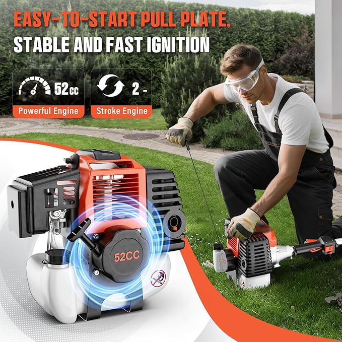 52cc Gas Powered Weed Eater String Trimmer, 6 in 1 Gas Weed Wacker, Powerful 2 Stroke Yard Tool,Quick Start Grass Cutter for Home Garden Lawn Trimming (6 in 1)