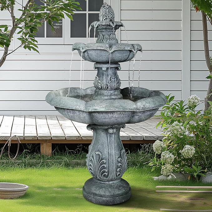 48" H Elegant Water Fountain Outdoor Garden - Decorative Water Fountain Outdoor with Intricate Design for Patio, Backyard, Lawn, Outside Decor