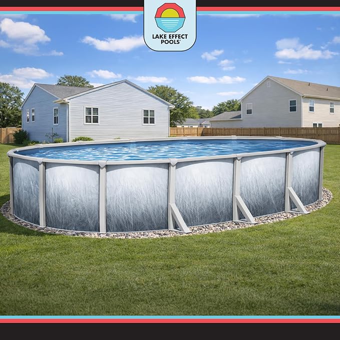 Lake Effect Pools 'Bermuda' 12 ft x 24 ft Oval Above Ground Swimming Pool | 48 Inch Resin Protected Steel Sided Walls | Bundle Includes: 25 Gauge Overlap Liner & Widemouth Skimmer