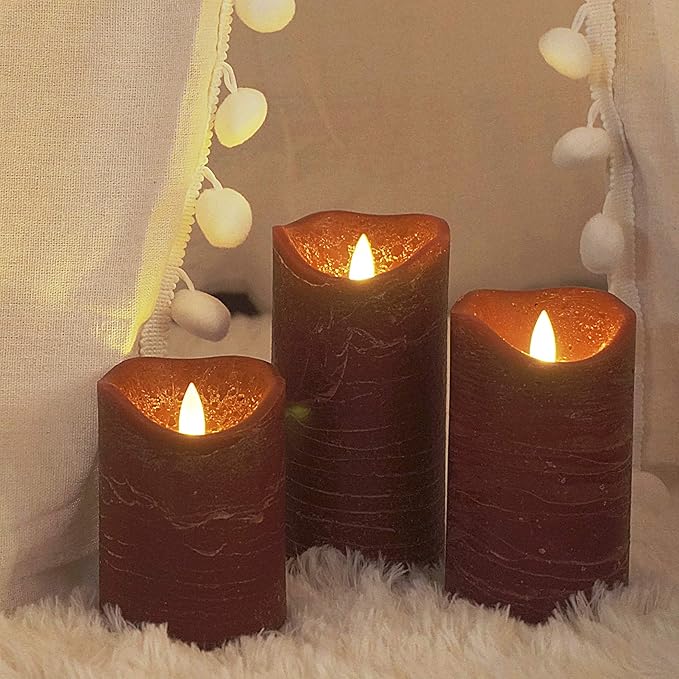 Battery Operated Flameless Led Candles Real Wax Pillar Candles with Remote Timer Electric Flickering Decorative Burgundy Wax Candles for Home Wedding Party Centerpiece Decor 3 Pack 3”X 4”, 5”, 6”
