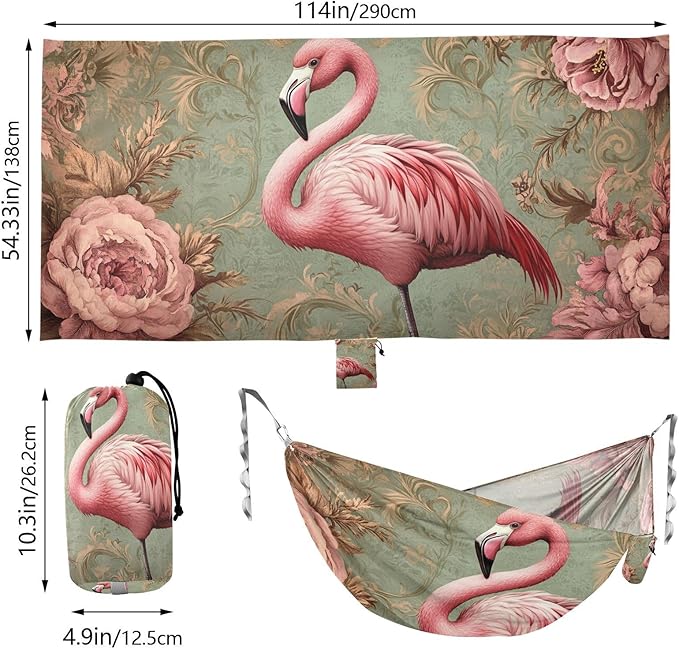 Retro Victorian-Style Flamingo Flat Design 330lb Capacity Outdoor Hammocks Rope Hammock for Indoor Outdoor Patio hamaca con soporte para adultos