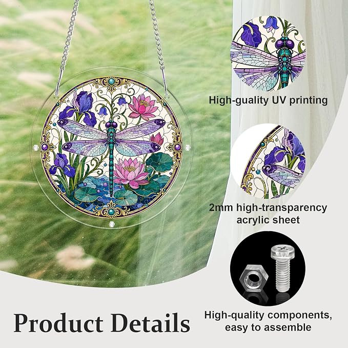 Acrylic Puzzle Suncatcher, Sun Catchers Puzzle for Window Hanging | 8.9 Inch Iris Dragonfly DIY Suncatcher Puzzle for Adults, Ideal Gifts for Women, Men, Wife, Mom, Home & Garden Decor