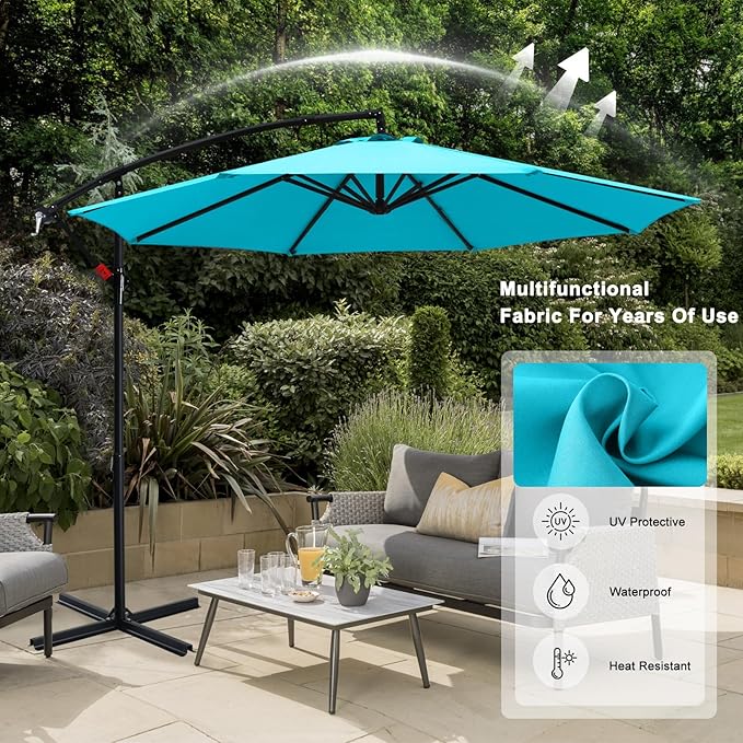 ABCCANOPY Cantilever Patio Umbrella with base included, 360° Rotation Outdoor Offset Umbrella for Backyard, Deck, Poolside