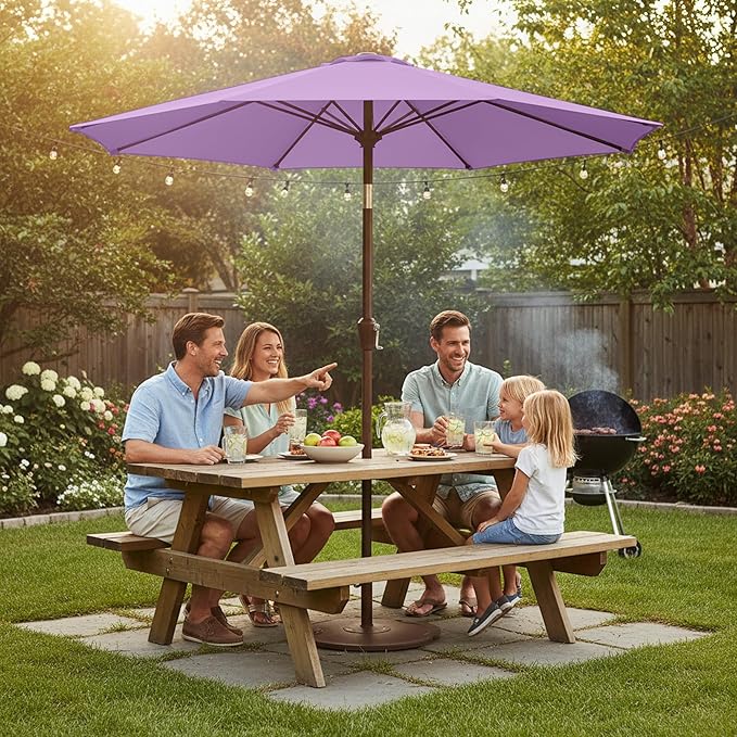 9ft Patio Umbrella with Push Button Tilt and Crank,Outdoor Market Table Umbrella UV Protection 8 Sturdy Ribs for Backyard,Garden,Pool,Deck(Taro Purple)
