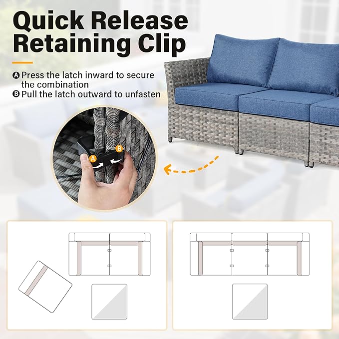 Fully Assembled & Spacious 9-Pc Outdoor Sofa Set, Patio Rattan Conversation Group with Rocking Chair and Tea Table