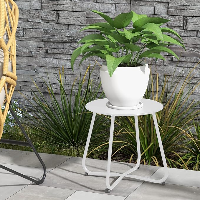 Grand patio Outdoor Side Table 18-inch Round End Table Accent Table for Bistro Balcony Apartment White
