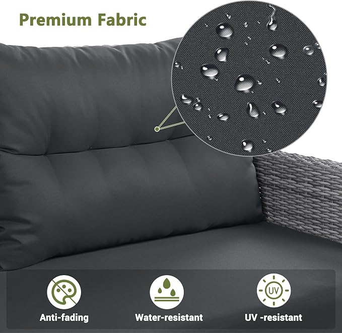 Outdoor Patio Rattan Sectional Sofa Set with Adjustable Height Table and 2 Ottomans, All-Weather Conversation Sets with Seats Side Tables and Adjustable Backrest for Garden Backyard (Grey-2.19)