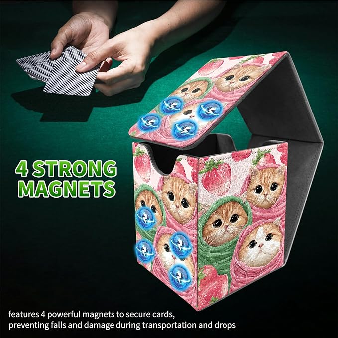 Moon Orange Mushroom Card Deck Box for MTG, Personalized Card Storage Case Fits 120+ Sleeved Cards, Premium Leather TCG Box with Strong Magnetic Closure for Magic, CCG, PTCG, Baseball Cards