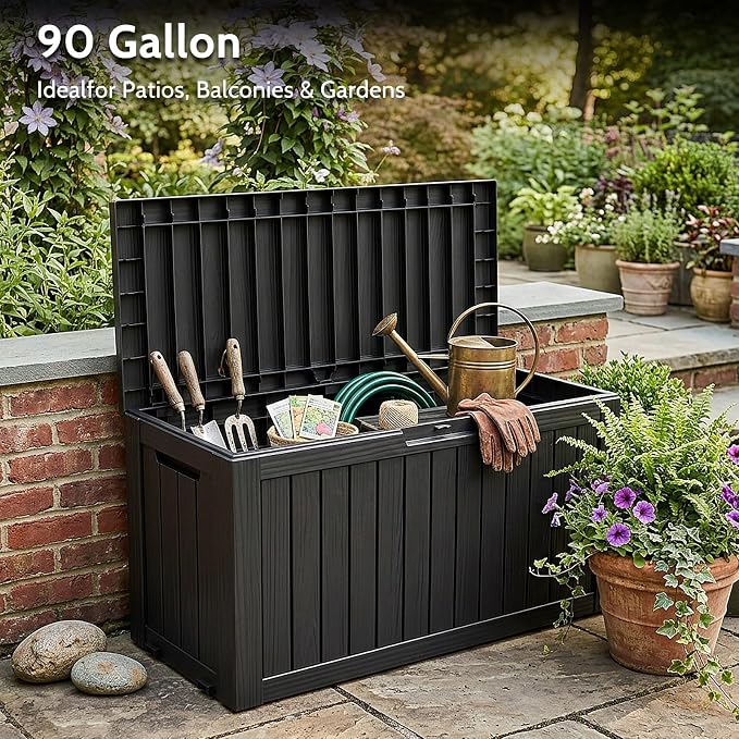 Deck Box Outdoor Storage Box Waterproof Large Resin Deck Box Indoor Outdoor Lockable Storage Container for Patio Furniture Cushions Garden Tools