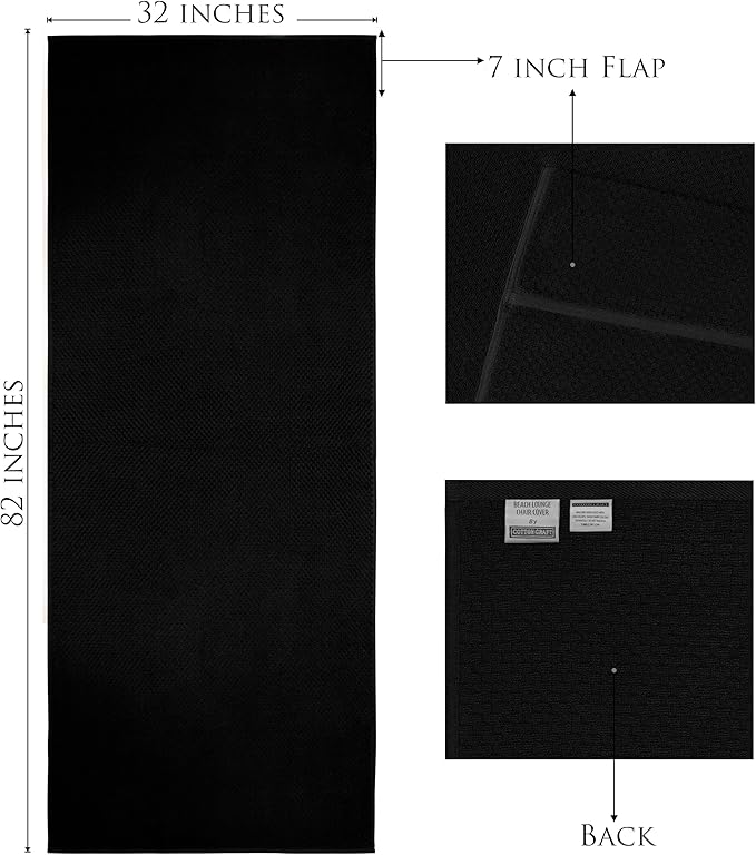 COTTON CRAFT Pool Lounge Chair Cover - 2 Pack Euro Spa Waffle Weave Chaise Lounge Cover - 100% Cotton Ringspun Terry Towel - Beach Chair Cover - Oversized 32 in W x 82 in Length x 7 in Pocket – Black