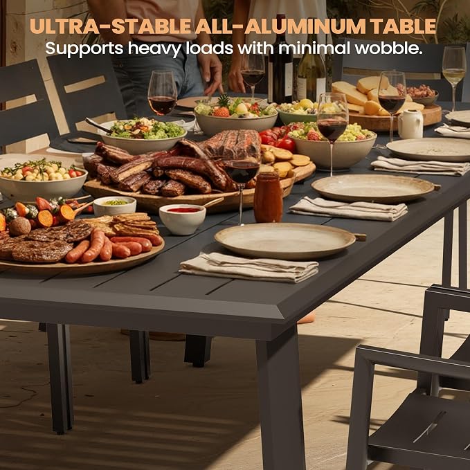 Pellebant 9 Pieces Aluminum Patio Table and Chairs Set - 57" Square Table and Foldable Chair Outdoor Dining Set with Umbrella Hole, Weather Resistant Sturdy Frame for Deck, Porch & Backyard