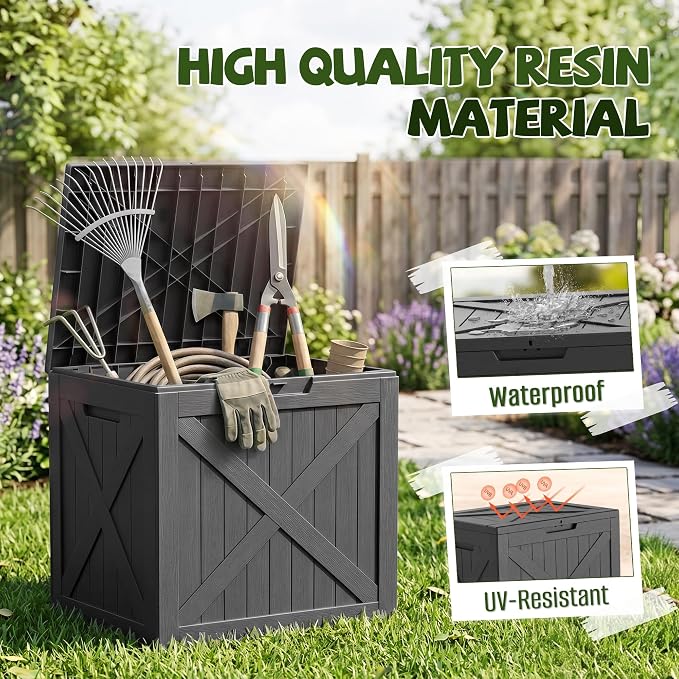 40 Gallon Waterproof Resin Deck Box, Outdoor Lockable Toy Storage Box Container for Patio Cushions Garden Tools, Delivery Box, Black