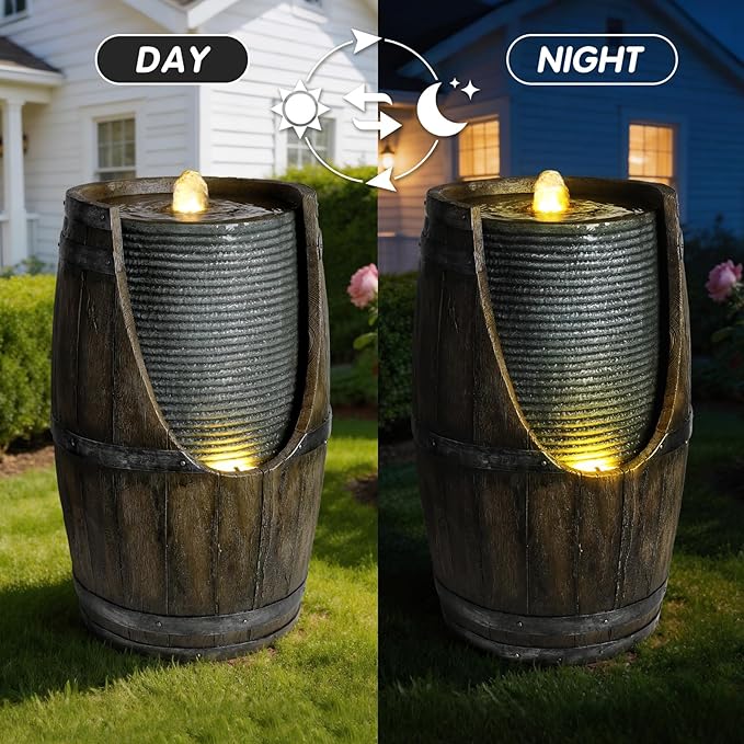 Water Fountain Outdoor 24.8" H Freestanding Single-Tier Cascading Water Feature with LED Lights, High-End Decor for Garden Patio Backyard Balcony, Ideal Gift for Housewarming & Garden Lovers
