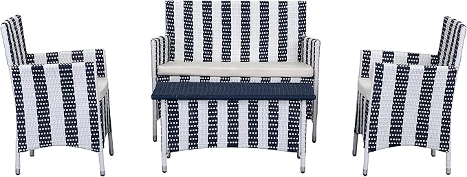 Safavieh Outdoor Collection Figueroa Navy and White 4 Piece Patio Set