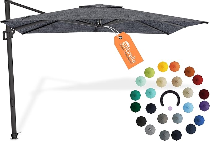 Midtown Umbrellas 9 x 9 Ft Outdoor Cantilever Patio Umbrella w/Sunbrella Cast Slate Fabric - 360° Rotate Offset Patio Umbrella, Deck Patio Umbrella, Backyard Umbrella & Garden Umbrella - Black Frame