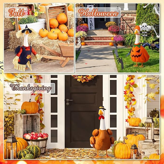 11 Set Holiday Porch Goose Outfits All Seasons Goose Clothes Umbrella Easter Statue Costume for Patio Lawn Outdoor