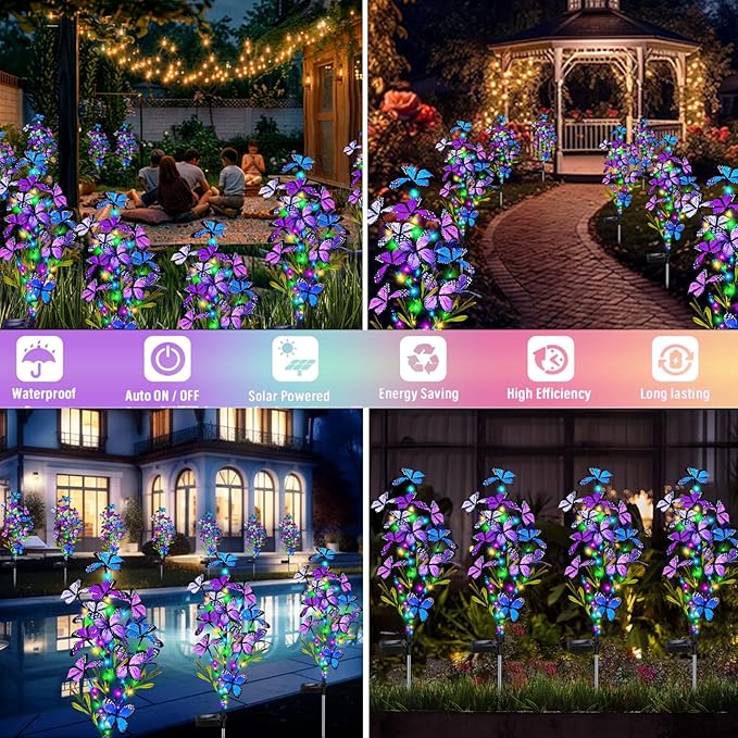 MRHEPHAESTUS Solar Garden Lights Outdoor Waterproof, 6 Pack Solar Butterfly Lights with 60 LED 12 Butterfly Colorful Lighting for Garden Yard Lawn Outdoor Decor, Gift for Mom Women Mother's Day