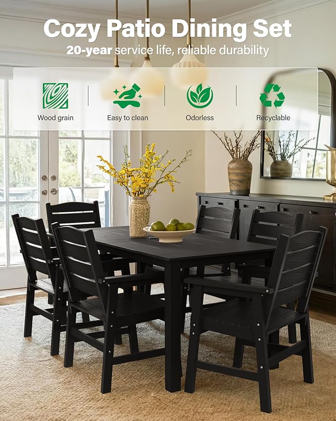 YEFU Outdoor Dining Chairs Set of 4: All-Weather Outdoor Chairs Set of 4 with Wide Seat and Armrests - Heavy-Duty Furniture Set Modern Patio Dining Chair for Outside/Deck/Pool 350lbs Capacity Black