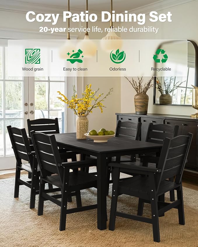 YEFU Outdoor Dining Chairs Set of 6: All-Weather Outdoor Chairs Set of 6 with Wide Seat and Armrests - Heavy-Duty Furniture Set Modern Patio Dining Chair for Outside/Deck/Pool 350lbs Capacity Black