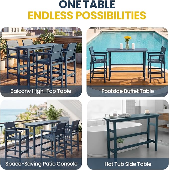 41.25" Outdoor Bar Table & Pub Table, Heavy Duty HDPE Console Table, Weather-Resistant Patio Console Tables, Modern Bar Height Table for Garden/Backyard/Deck/Pool/Outdoor Furniture, Blue