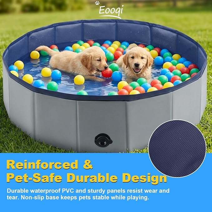 Eooqi Foldable Dog Pool, Collapsible Pet Bath Tub & Kiddie Wading Pool, Portable Hard-Side Dog Swimming Pool for Puppies, Small & Medium Dogs, Cats and Kids (Gray, 39.5"-M)