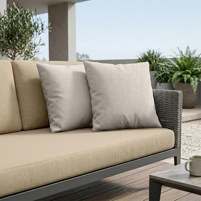 Covers & All Sunbrella Throw Pillows Set of 2, 26 x 26 Inch Square Outdoor & Indoor Cushions with Insert, Fade & UV Resistant Fabric (Cast Ash)