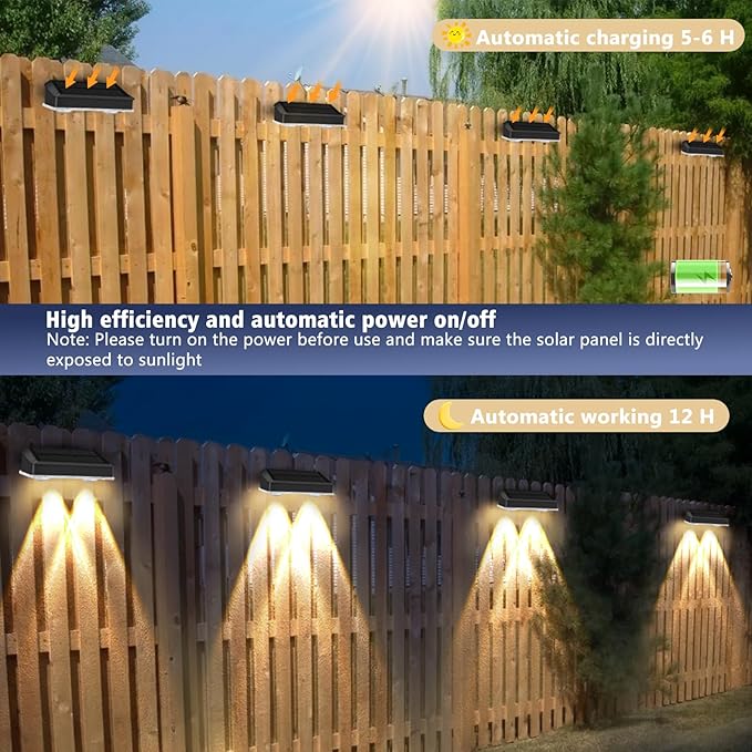 echosari Solar Fence Lights 8 Pack, 100 Lumen Ultra Bright Solar Wall Lights Outdoor Waterproof Lighting Auto ON/Off for Backyard Patio Railing Porch Step (2700K Warm White)