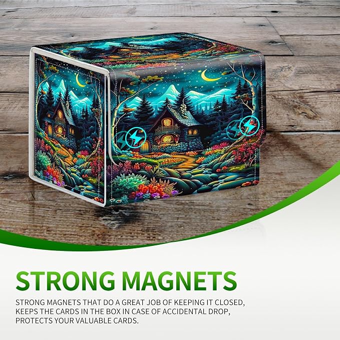 Card Deck Box for MTG, Cards Storage Box Fits 120+ Sleeved, Leather Small Size Strong Magnetic Closing Card Case for Board Games Magic TCG CCG Baseball Collection, Creek Chateau