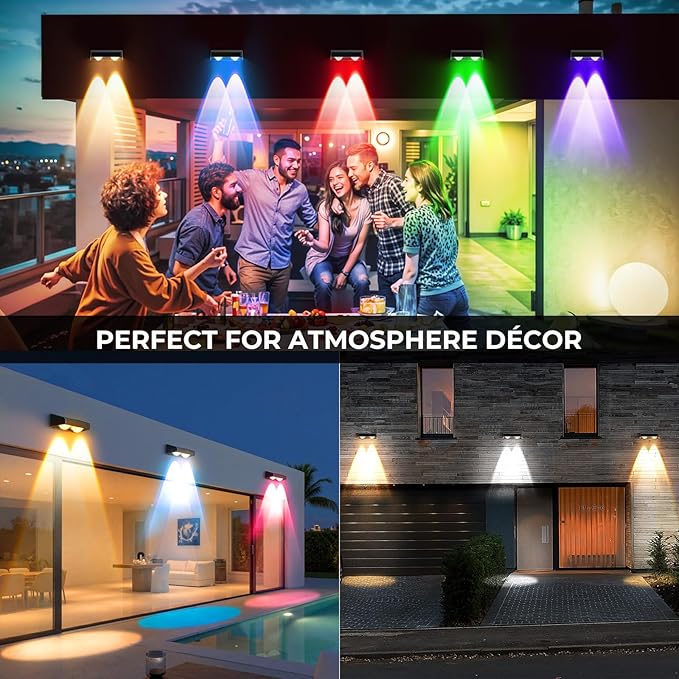 Solar Fence Lights, Fence Lights Solar Powered Warm/Cool White and RGB Colors Changing Outdoor Solar Lights IP65 Waterproof for Yard Garage Backyard Railing Step Patio Pool - 6Pack