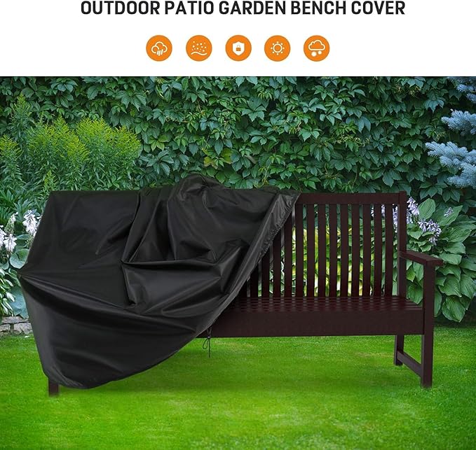 Outdoor Patio Garden Bench Cover - 2 Seat Outside Park Loveseat, Sofa, Glider, Furniture Cover Patio Bench Cover - 52L x 32W x 34H inch
