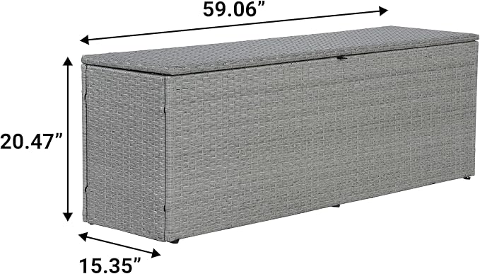 happimess TRK1002A Nino 59.06" Modern Minimalist Outdoor Faux Wicker Deck and Patio Storage Box, Gray, Soft-Close, for Package Delivery, Patio Furniture, Cushions, Gardening Tools, Pool Supplies