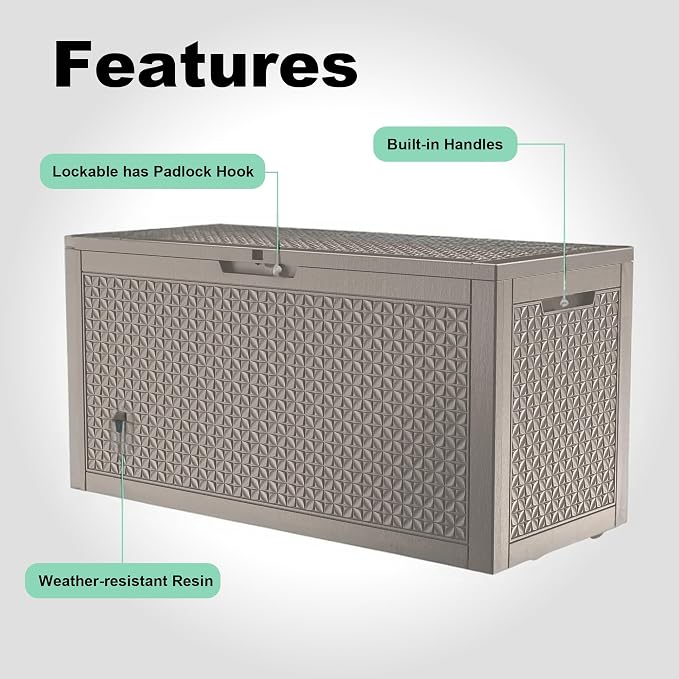 New 121 Gallon Outdoor Storage Box, Resin Deck Boxes Waterproof, Indoor Outdoor Bin for Package Delivery, Patio Cushions, Gardening Tools, Lockable, UV Resistant