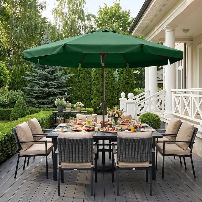 ABCCANOPY 9ft Scalloped Patio Umbrella, Outdoor Table Umbrella with Tilt and Crank, Fiberglass Ribs Deck Umbrella for Patio, Pool, Garden, Picnic (Green)