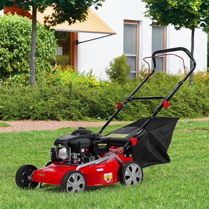 3 in 1 Self Propelled Lawn Mower, 131cc Gas Engine Foldable Cordless Push Mowers Tractors, Push Lawn Mower with 50L Grass Tank, Big Wheels & Easy Start Red (red)
