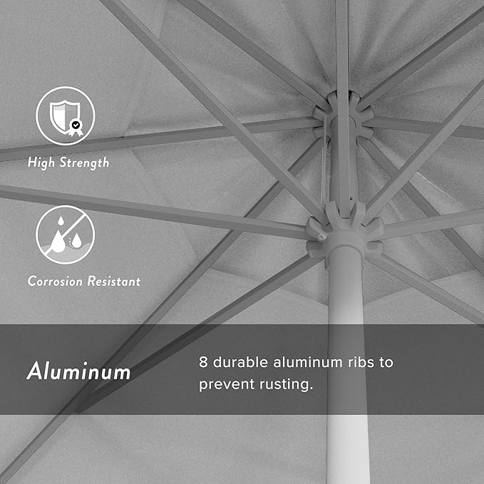 California Umbrella 12-Year Protection 9' Rd Aluminum Patio Umbrella, Crank Lift, Auto Tilt, White Finish, Sunbrella Natural