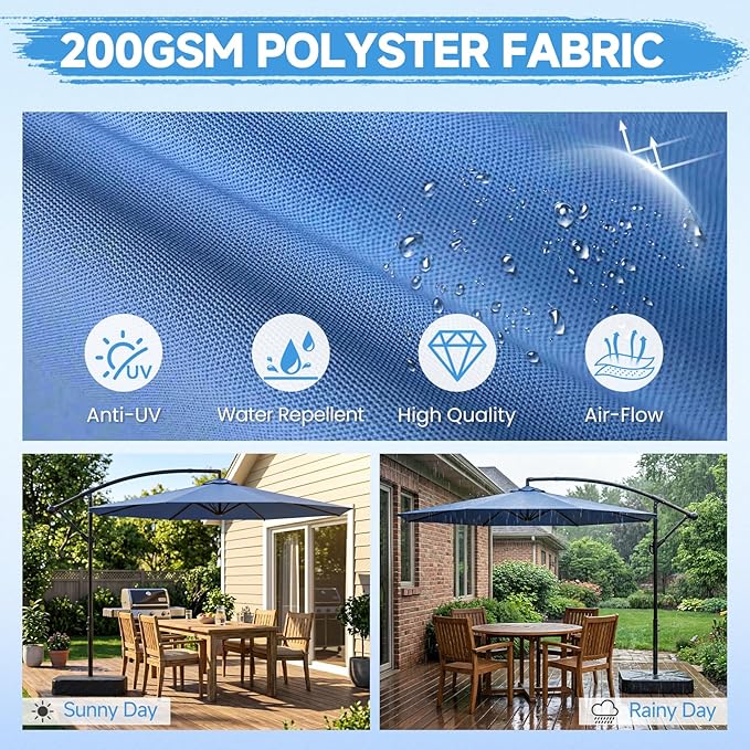 SUNYRISY 10ft Outdoor Patio Umbrella with Base Included, Large Cantilever Offset Umbrella with Sandbag Base Included for Deck, Pool, Porch, and Backyard Shade, Easy to Tilt and Crank