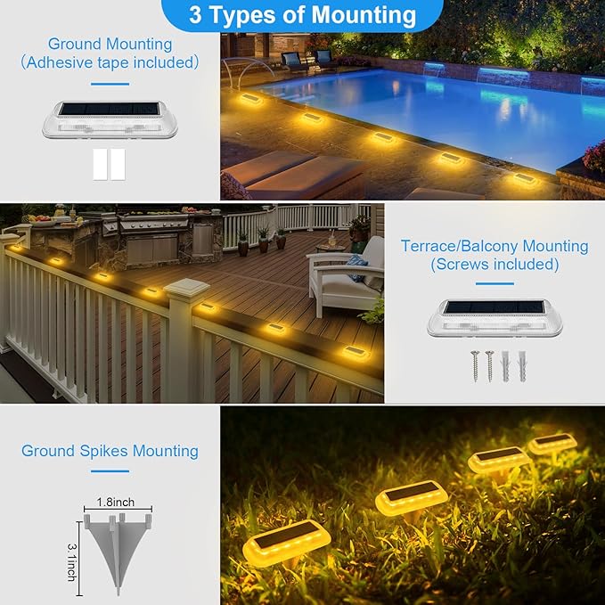T-SUN Solar Deck Lights Outdoor Waterproof, Deck Lights Solar Powered, Driveway Marker Light for Fence Front Door, Step, Stair, Garden, Sidewalk, Pathway, Dock Porch, Backyard (Warm White, 8 Packs)