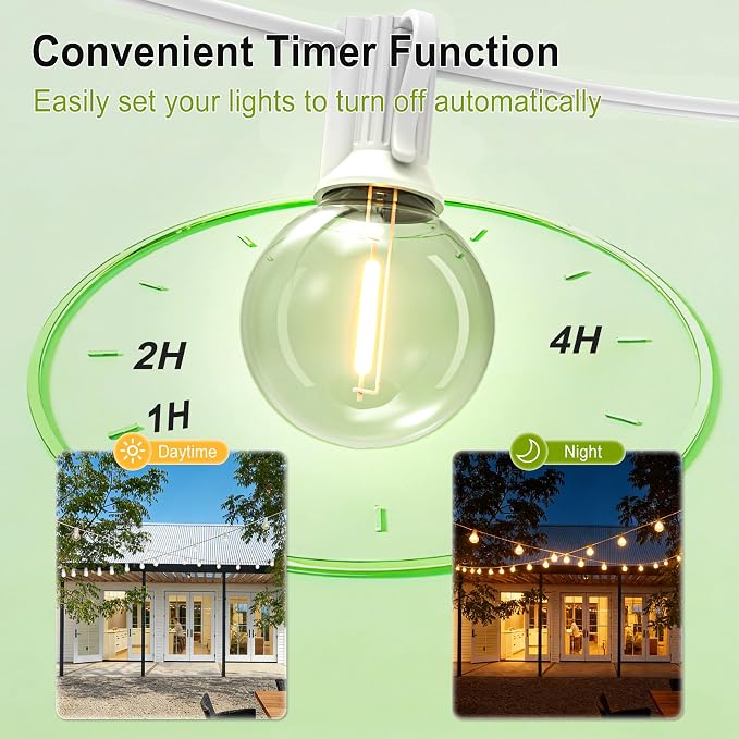 White Outdoor String Lights 30FT (1FT Apart) Remote for Patio Wedding Party | Connectable Waterproof Outside Lighting with 28 Globe Bulbs Remote Dimming & 3 Modes,Timmer for Porch Bistro Fence Backyard