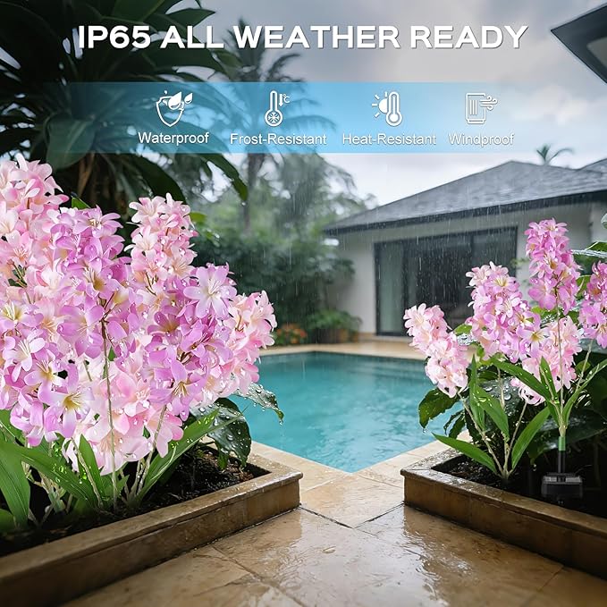 TANSOREN 4 Pack Solar Garden Lights Outdoor, Colorful LED Waterproof Solar Powered Hyacinth Flowers Landscape Lights for Outside Yard, Patio, Pathway Decorative, Décor, Gifts, Two Lighting Modes