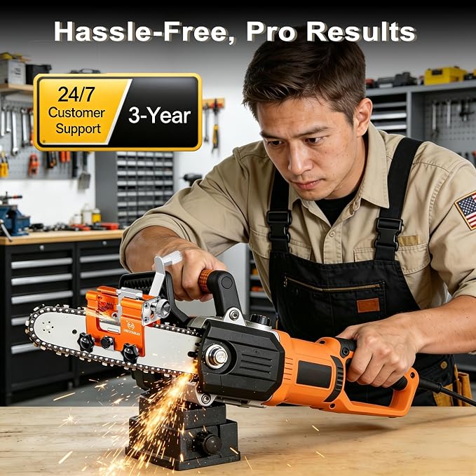 Chainsaw Sharpener Jig with Carry Bag and Gloves, Universal Chainsaw Sharpening Kit, Chain Saw Sharpener Tool with 5 Sharpening Stone Portable Chainsaw Accessories for 4"- 22" Saw Chain