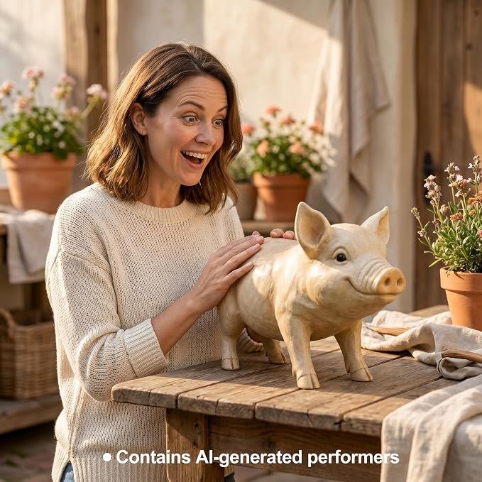 25.6" Cute Pig Resin Garden Statue | Farmhouse Animal Yard Decor, Lifelike Farmhouse Pig Sculpture, For Yard or Patio