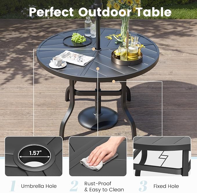 5 Pieces Patio Dining Set, Patio Outdoor Furniture Set of 4 Patio Swivel Dining Chairs and 39" Patio Spliced Round Tabletop with Umbrella Hole, for Deck, Backyard, Poolside & Garden