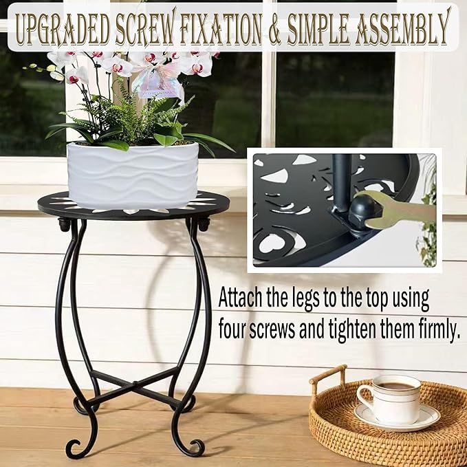 MINI Outdoor Side Tables, 10" Round 15" Tall Patio Side Table Plant Stand, Set of 2 Metal Small Round Side Table for Patio Yard Porch Balcony Garden Bedside Indoor Outdoor Use
