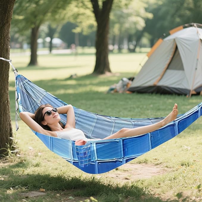Blue Grid 330lb Capacity Hammocks Rope Hammock for Outside Beach Patio Garden hamaca con Base para adultos