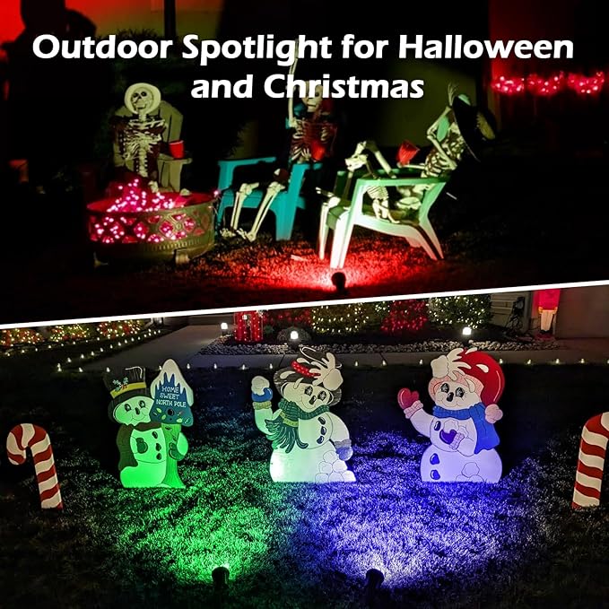 Spotlight Outdoor – 120V Plug-in, 2700K Warm White LED Landscape Spot Lights with RGB 3 Lenses for Yard, Garden, Lawn&Tree Decor, IP67 Waterproof, Perfect for Holidays&Everyday (4 Pack, Green)