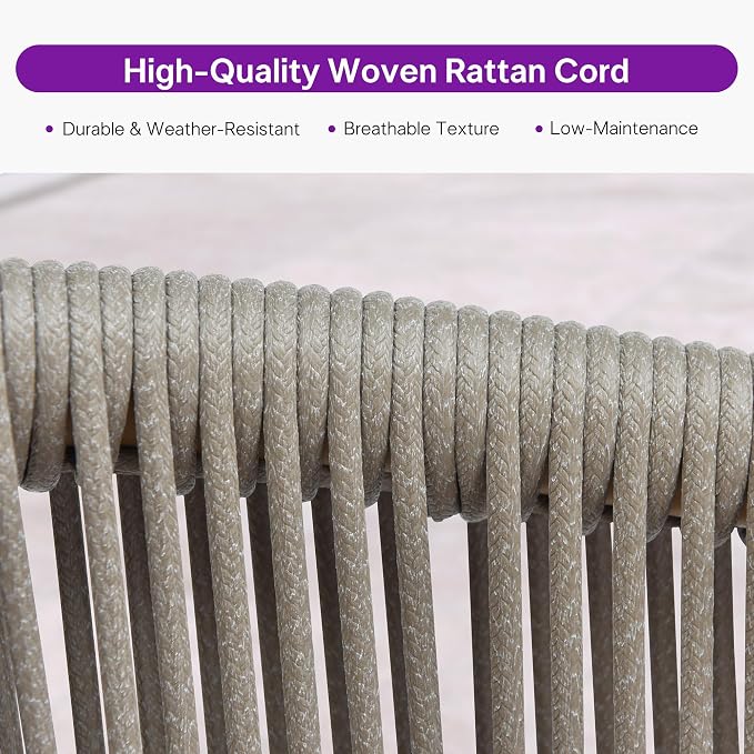 PURPLE LEAF 7 Pieces Outdoor Dining Set All Weather Wicker Patio Dining Set with Rectangular Aluminum Table and Modern Armrest Dining Chairs for Garden Deck Backyard Kitchen, Teak